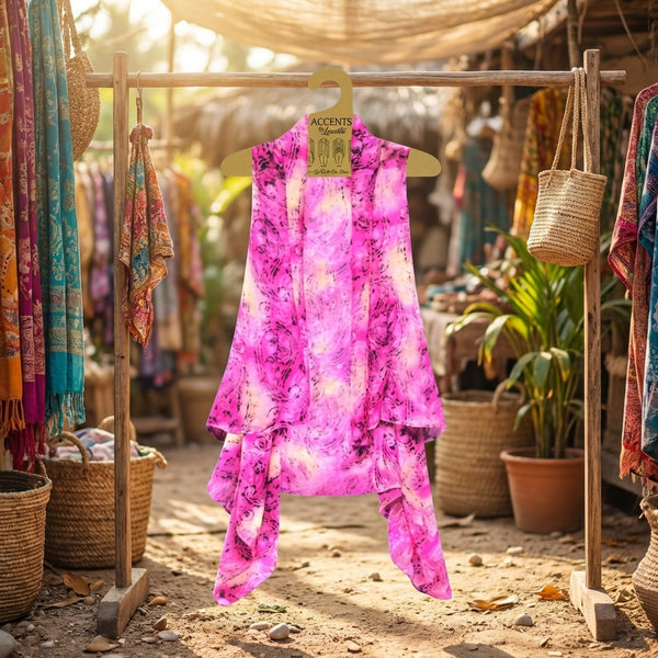 Lavello Chiffon Vest Pink Paisley Print On Display Rack