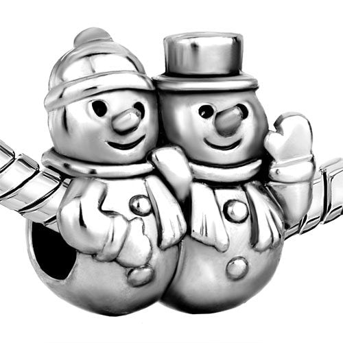European Bead Snowman Couple (Compatible With Pandora Charm Bracelets)