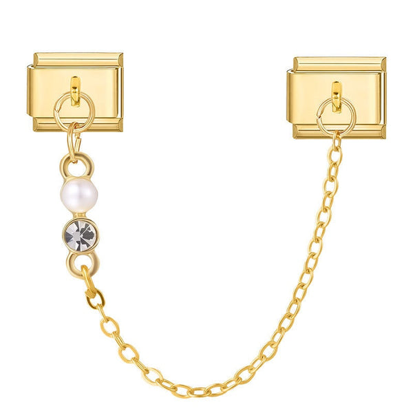 9mm Italian Charm Double Link With Pearl And Crystal Accent Chain. 