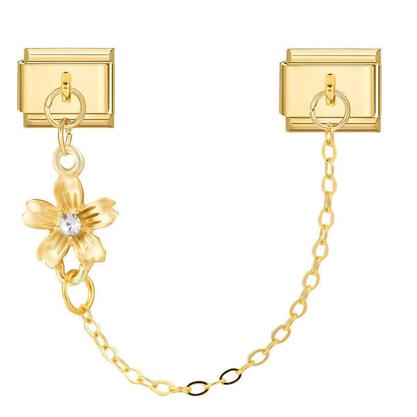 9mm Italian Charm Accent Chain – Gold with Crystal Flower Accent