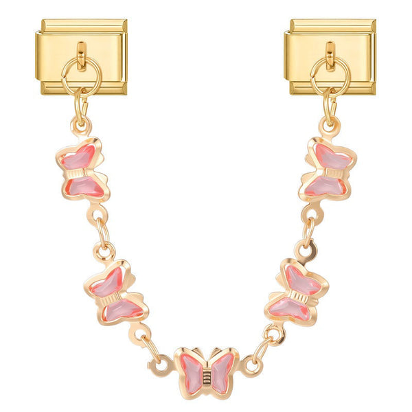 9mm Italian charm gold with pink crystal butterfly accent chain 