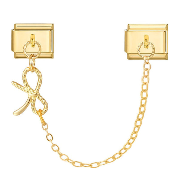 9mm Italian Charm Double Link Connector – Gold with Bow Charm