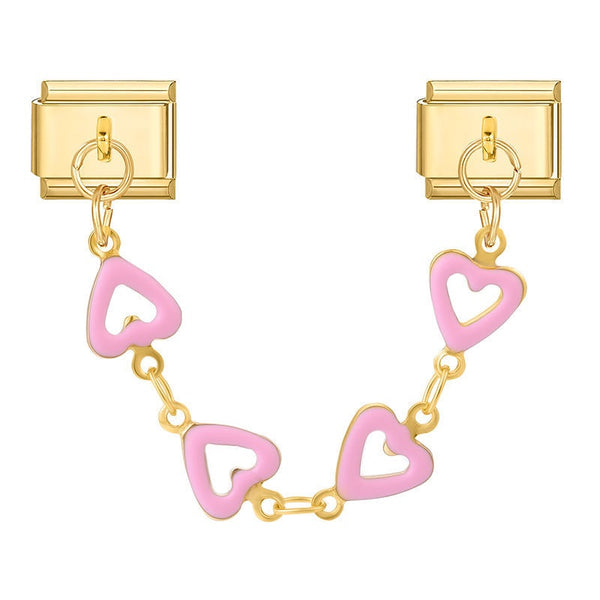 9mm Italian Charm Double Link Pink Enamel Open Heart Accent Chain
