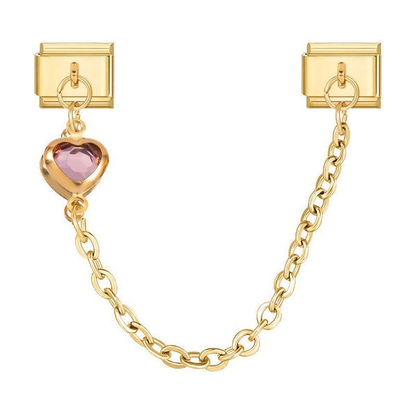 9mm Italian charm gold accent chain with purple crystal heart