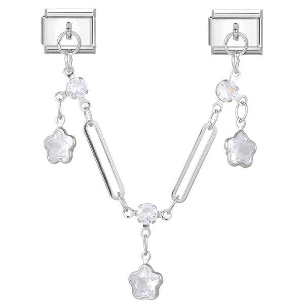 9mm Italian charm accent chain for bracelet with paperclip and star-shaped charms on a white background