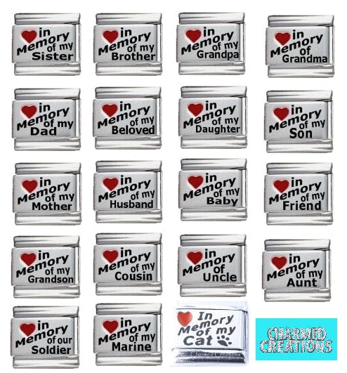 In Memory Of Red Heart Laser Etched 9mm Italian Charms