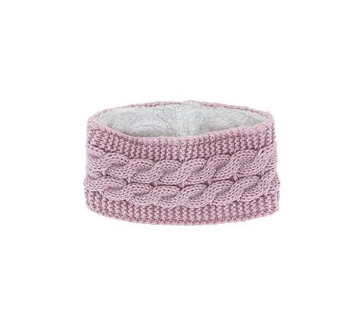 Blush Cable knit plush-lined headwarmer with faux suede patch
