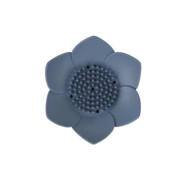 Blue flower shape self-draining silicone soap dish top view