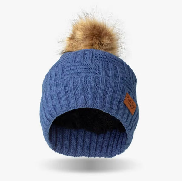 Blue Britt's Knits Plush Lined Knit Hat With Pom-Pom