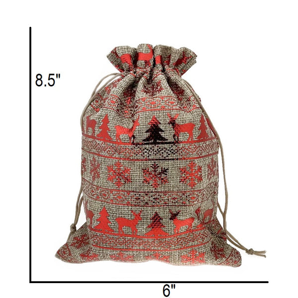 Reindeer Burlap Christmas Drawstring Gift Bag