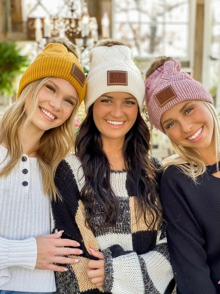 C.C Beanie Exclusives Geometric Knit Pom Hat With Fuzzy Lining In Gray