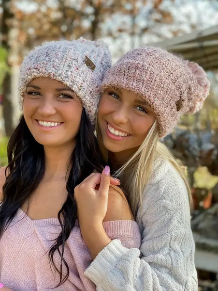 C.C Beanie Feather Knit Pom Hat