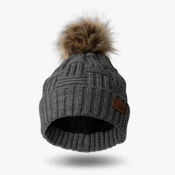 Gray Britt's Knits Plush Lined Knit Hat With Pom-Pom