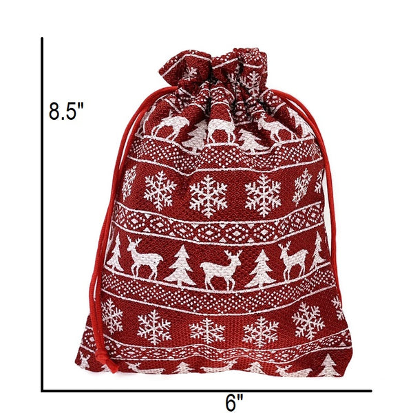 Snowflake And Reindeer Christmas Drawstring Gift Bag