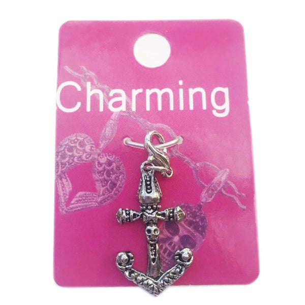 Silver boat anchor clip on lobster clap for charm bracelet