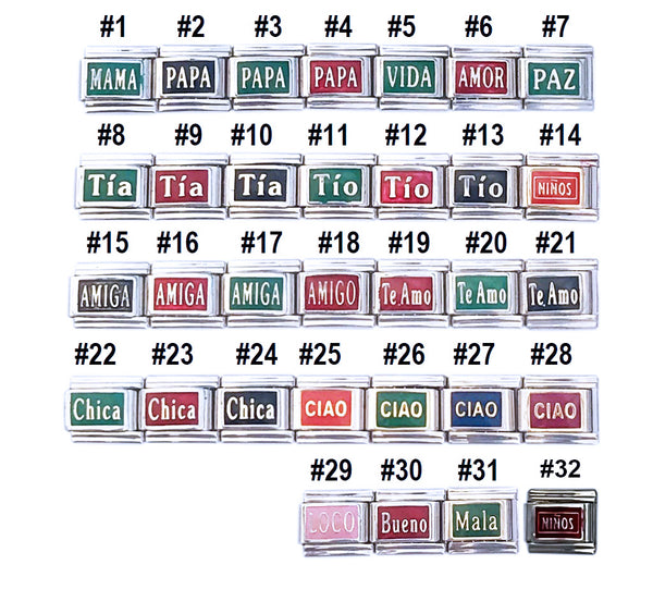 Spanish Español Words 9mm Italian Charms