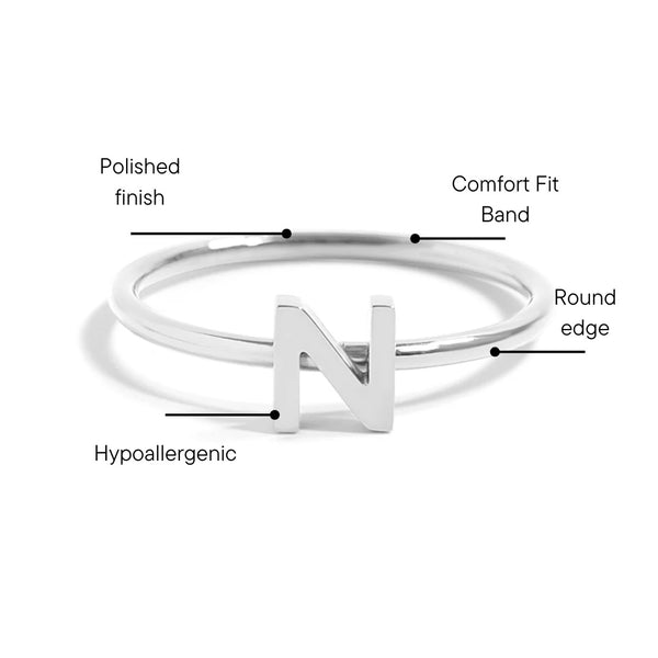 Stainless Steel Initial N Ring Showing Product Features