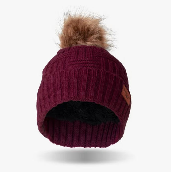 Wine Britt's Knits Plush Lined Knit Hat With Pom-Pom