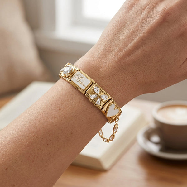 baguette cut clear crystal double link 9mm Italian charm connector in gold