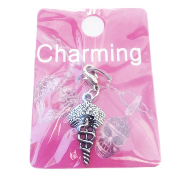 Caduceus lobster clasp clip on charm for bracelet