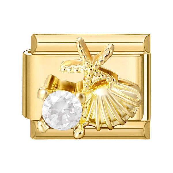 Gold 9mm Italian Charm Clam Shell & Starfish with Large Round CZ