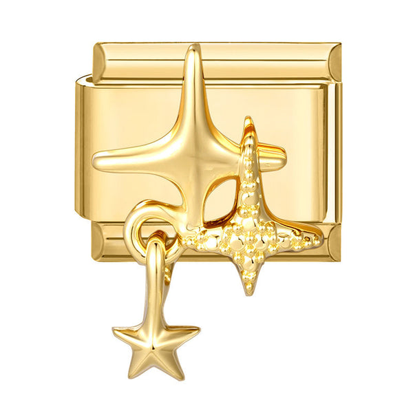 9mm Italian Charm Gold Starburst with Dangling Star Drop