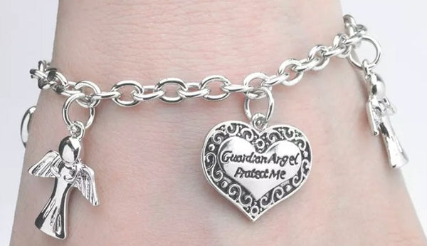 Guardian Angel Protect Me Dangle Charm Bracelet