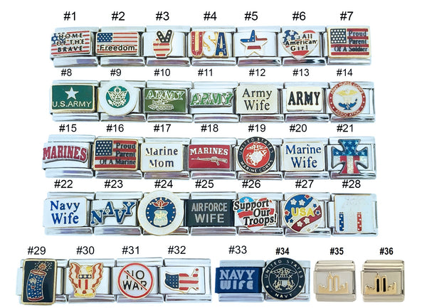 Patriotic USA Military 9mm Italian Charms