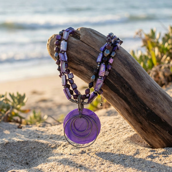 a.n.a AMY Purple Iridescent Beaded Shell Multi Strand Necklace