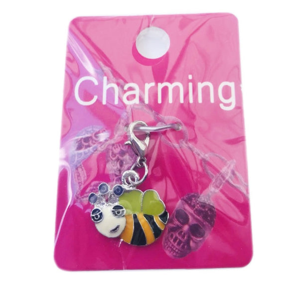 Colorful Enemal Honey Bee With Crown Clip On Charm On Pink Card 