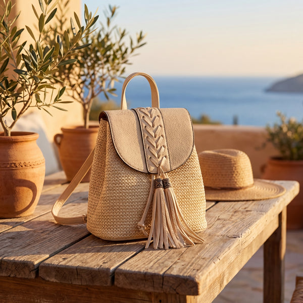 woven mini backpack in vegan leather