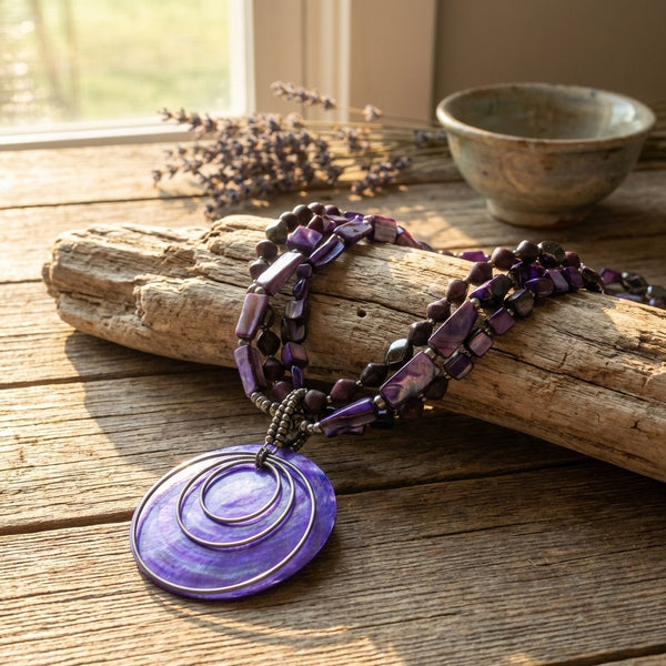 Purple Multi Strand Shell Necklace by A.N.A.