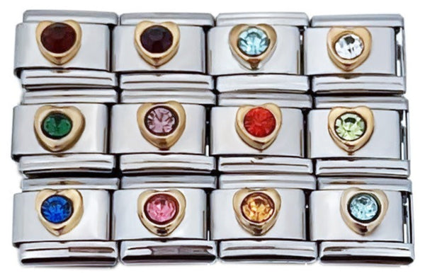 Heart Shape Crystal Birthstone 9mm Italian Charms
