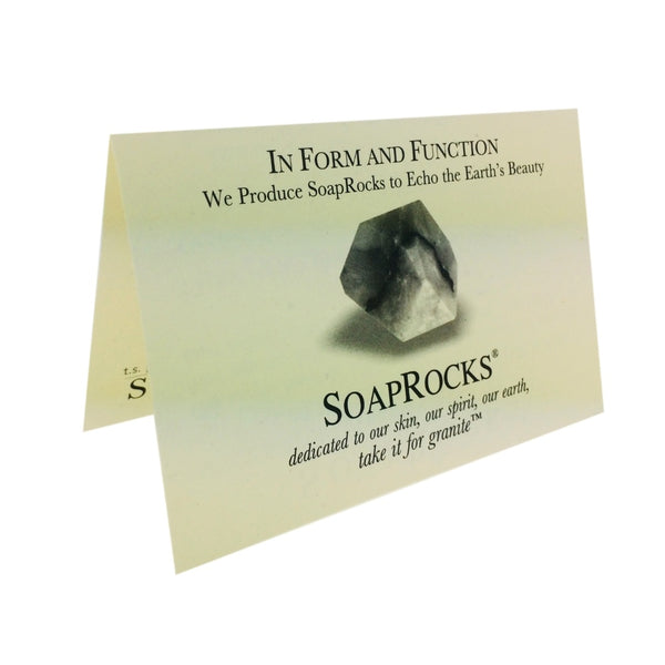 SOAPROCKS product card with a soap rock and descriptive text on a white background