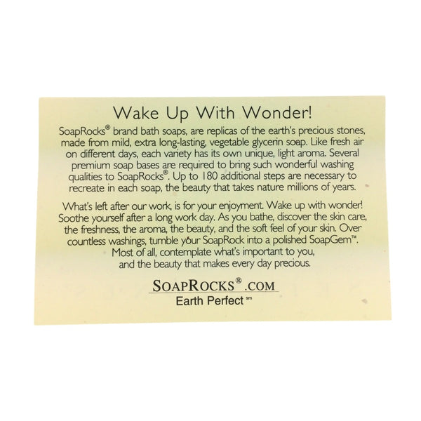 SoapRocks product description card with text on a white background