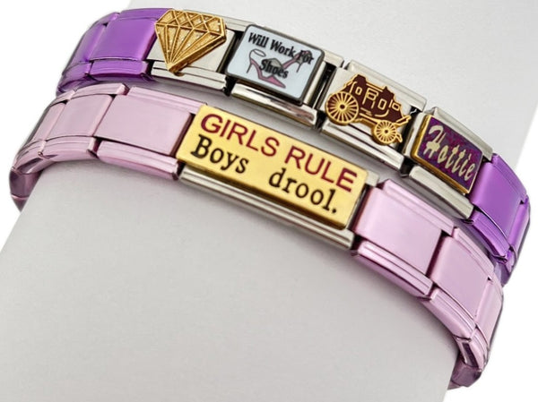 9mm Italian Charm Starter Bracelet Metallic Purple Or Pink