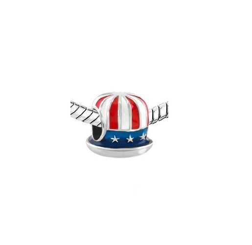 Pandora Style Bead Charm with American flag design on a white background