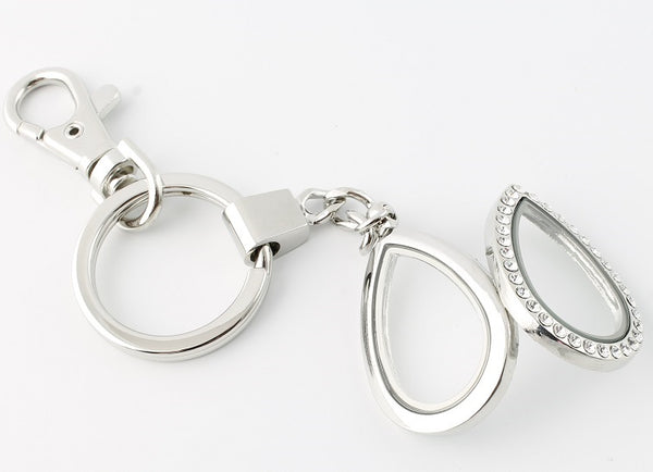 Crystal Teardrop Floating Charm Locket Key Chain