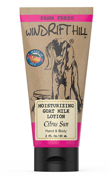Windrift Hill moisturizing goat milk lotion Citrus Sun scent 2oz travel tube