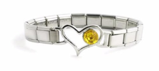November 9mm Italian Charm Bracelet With Birthstone Heart Enhancer