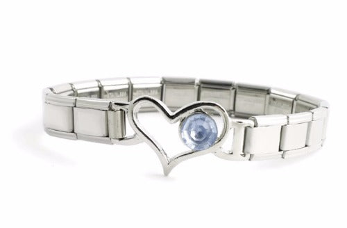 March 9mm Italian Charm Bracelet With Birthstone Heart Enhancer