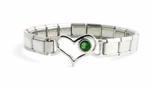 May 9mm Italian Charm Bracelet With Birthstone Heart Enhancer