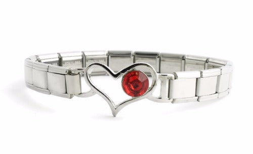 July 9mm Italian Charm Bracelet With Birthstone Heart Enhancer