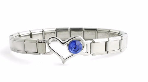 September 9mm Italian Charm Bracelet With Birthstone Heart Enhancer