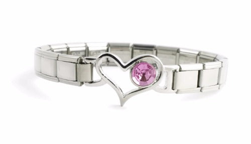 October 9mm Italian Charm Bracelet With Birthstone Heart Enhancer