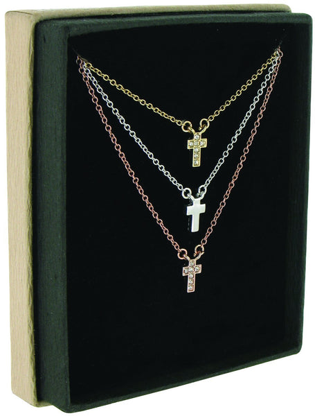 Triple Blessings Tri-Tone Cross Necklace