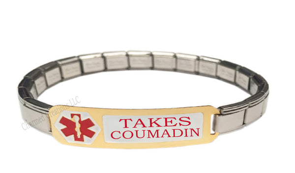 Takes Coumadin Medical Alert 9mm Italian Charm Starter Bracelet