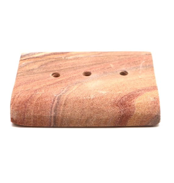 Natural sandstone soap dish with drainage holes, self-draining soap holder for bathroom or kitchen, keeps bar soap dry and long-lasting