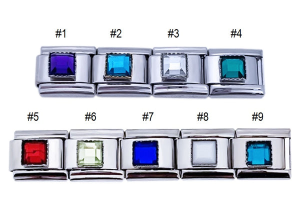 Square Birthstone 9mm Italian Charm