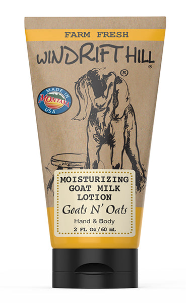 Windrift Hill moisturizing goat milk lotion Goats N' Oats scent 2oz travel tube
